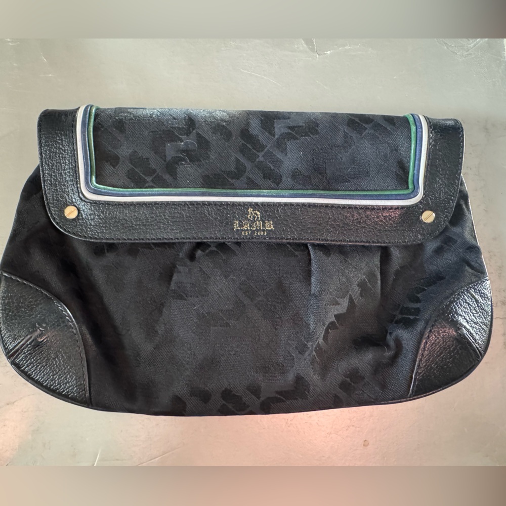 L.A.M.B. Black Clutch with Green Accents
